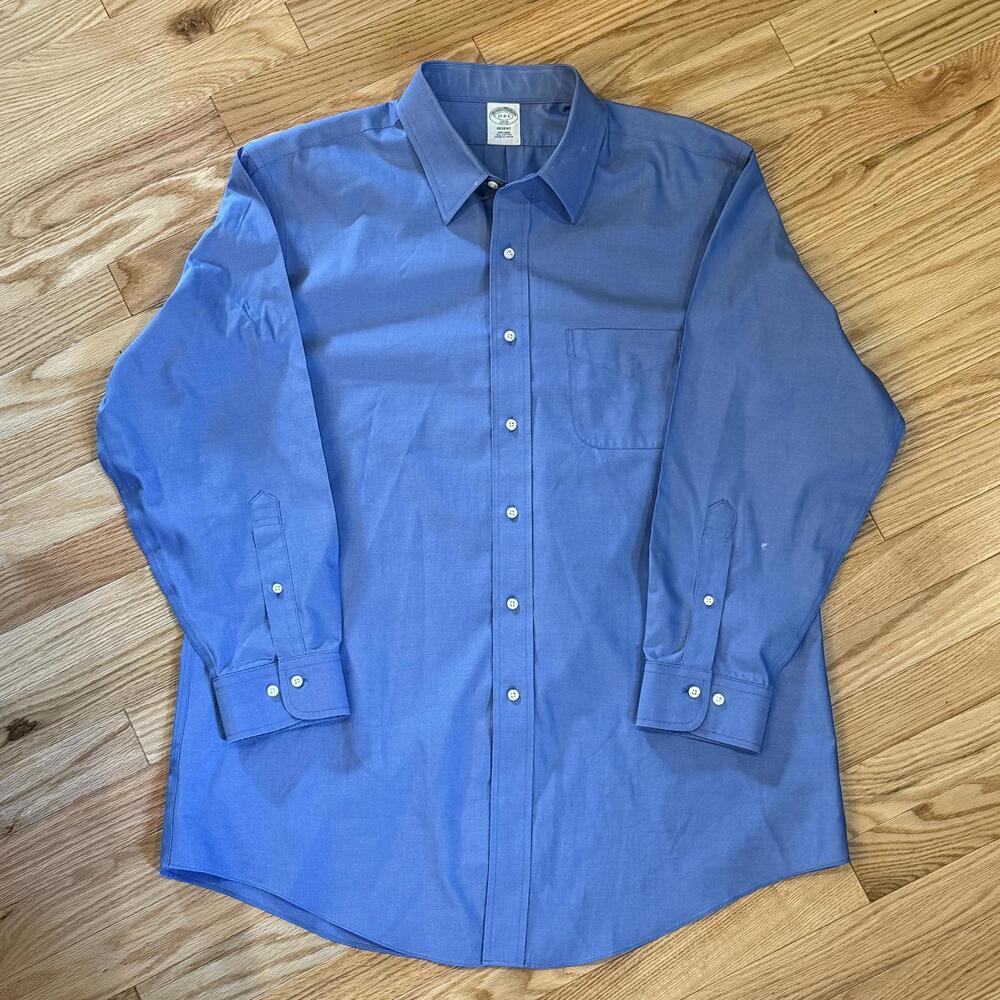 Brooks Brothers Regent 1818 dress shirt, blue cotton, 17-2/3 — flaws‎